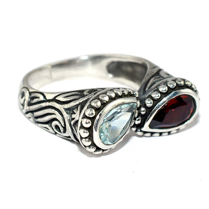 Bagues en argent sterling 925 Shri Ashapura Jewels, serties de topaze bleue ovale et grenat, style chrétien BOHEMIA, unisexe - Product Image 1