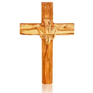 Cruz de madera colgante para pared, cruz de madera de oliva, Paloma de Tierra Santa, regalo