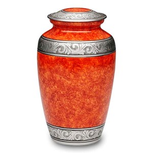 โกศเผาศพสำหรับผู้ใหญ่สีแดงสลักลายยอดนิยมพร้อมแถบสีทองสำหรับขี้เถ้าของมนุษย์ทำจากอลูมิเนียม - Product Image 3