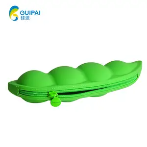 New design creative 3D Cheap Peas Shape Zipper Bag Silicone Rubber Pencil Case