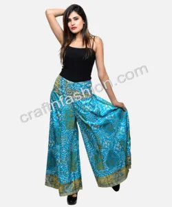 Indo Western Umbrella Palazzo Pant-falda de pantalón de vientre a la moda para mujer-Pantalón de seda estilo bohemio gitano Ibiza Sari Umbrella Trouser