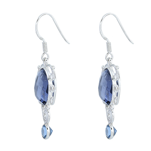 Boucles d'oreilles en argent sterling véritable 925 faites à la main Améthyste à facettes Topaze bleue Pierre précieuse Bijoux de mariage Grossiste Fabrication - Product Image 2