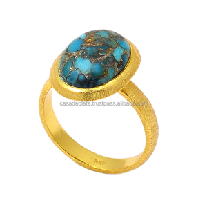 แหวนพลอยเทอร์ควอยส์ทองแดงสีน้ำเงิน925แหวนเงินสเตอร์ลิงพร้อมตัวเรือนชุบทองแหวนแฟชั่นสไตล์ชนเผ่าสำหรับทุกเพศ - Product Image 2