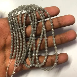 4mm 6mm Natural Grey Diamond Faceted Oval Barrel Gemstone Beads Strand for Jewelry Setting from Supplier at Wholesale Price Gray