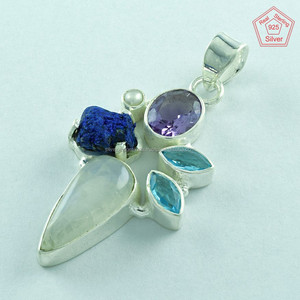 Colgante de plata esterlina 925, Colgante de Piedra múltiple, joyería de plata India - Product Image 3