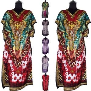 Túnica de algodón para mujer, Tops, ala de murciélago, caftán sin mangas, cuello en V, vestido informal para ropa de playa, estampado de estilo Simple de talla grande - Product Image 1