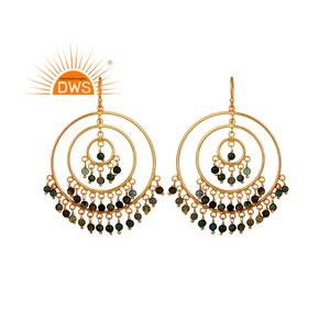 Boucles d'oreilles pendantes en argent 925 plaqué or avec pierres précieuses multi-tourmalines, collection classique indienne, vente en gros - Product Image 1
