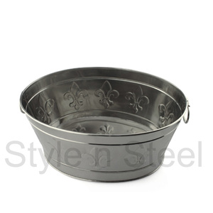 Cubo de Metal de acero inoxidable, Cubo de vino de hielo ovalado grande, bañera de fiesta ovalada con bordado - Product Image 1
