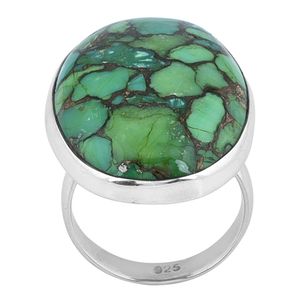 Genuino hermoso anillo de piedras preciosas de turquesa de cobre ovalado sólido. Plata de Ley 925 con joyería de anillo Chapado en plata para mujer. - Product Image 1