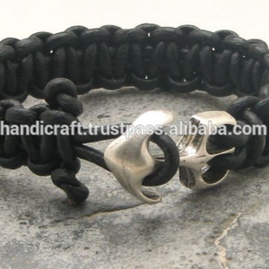 Anchor <b>bracelet</b> <b>leather</b>. Black <b>leather</b> macrame knot <b>bracelet</b> with silver plated anchor clasp.Anchor Handmade Happiness - Product Image 1