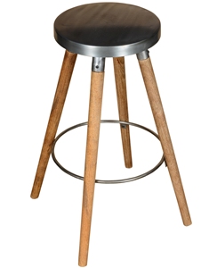 Taburete de Bar alto Industrial Vintage antiguo, Metal de hierro de madera con cuero con acabado oxidado para el hogar, Bar, cocina, uso en Hotel - Product Image 3