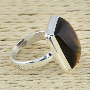 Rectángulo Ojo de Tigre piedra preciosa 925 anillo de plata esterlina joyería cojín forma moda anillo para fiesta, regalo para Unisex - Product Image 3