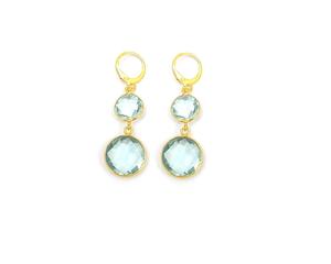 Aqua Quartz Gemstone Plaqué Or Forme Ronde Fait à la Main Ensemble de 5 Pièces Bijoux Cadeau pour Elle Boucles d'Oreilles - Product Image 4