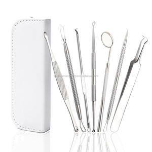 ชุดกำจัดสิวหัวดำและสิวสแตนเลสพร้อมเครื่องมือสกัดใบหน้า7ชิ้น (รวมกระจก) - Product Image 1
