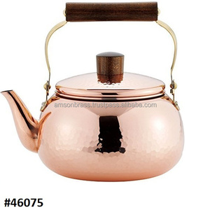 กาต้มน้ำชาดีไซน์เก่าด้ามทองเหลืองโบราณทองแดง - Product Image 4