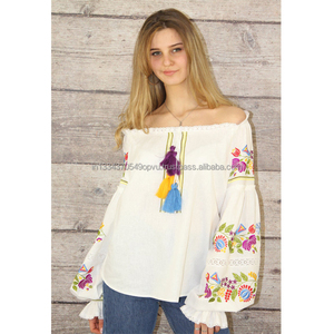 Blusa con hombros descubiertos y manga de globo bordada, elegante, alta calidad, transpirable, maravillosa para cualquier ocasión - Product Image 1