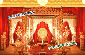 Mandap Tradicional Hindú Dorado Jali para Bodas, Decoración de Mandap de Fibra para Bodas, Último Modelo de Mandap para Bodas en Venta en California - Product Image 3