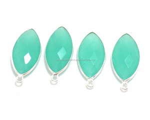 Latón Perú Calcedonia Piedra preciosa Facetada Marquesa Forma Chapado en plata Fabricación de joyas Conector de bisel de fianza única - Product Image 4