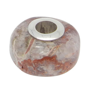 ครีกแจสเปอร์สีแดงเม็ดเรียบแกนเงินธรรมชาติรูใหญ่14x8x3.5mm กลม - Product Image 3