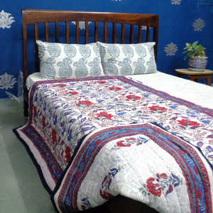 Mejor Venta de edredón de tamaño doble hecho a mano estampado de bloques flor pájaro diseño Jaipur Factory Outlet relleno de algodón suministro a granel - Product Image 4