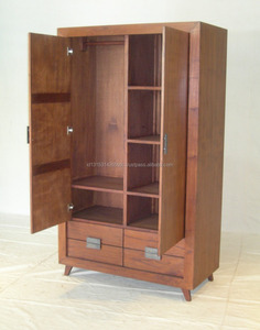 Meubles de chambre à coucher à finition bois naturel minimaliste moderne à 2 portes Armoire en laiton Quincaillerie pliante Caractéristiques Villas à usage domestique et hôtelier - Product Image 2