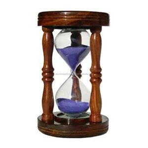 Wood & Glass Sand Timer With Natural Wood Polish Finishing Round Shape Modern Design High Quality For Measuring The Time