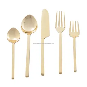 Shiny Gold Plated Block Handle Flatware Set Cutlery Fast Delivery Restaurant Hotel Stainless Steel tableware set