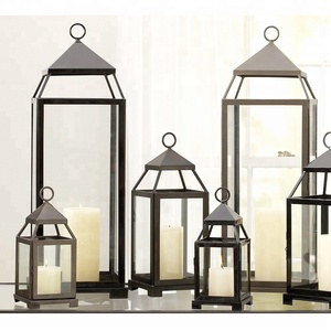 Farol Decorativo Rectangular de Hierro Negro con Técnica de Soldadura para Uso en el Hogar y Bodas - Product Image 1
