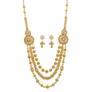 Latest Market Design Antique Gold Plated Mala Long Necklace Set Export Quality for Womens 13608