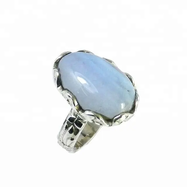 Màu Xanh Ren Agate Đá Quý Đẹp 925 Rắn Sterling Silver Ring Handmade Đồ Trang Sức Cho Phụ Nữ Nhẫn Cưới Xuất Khẩu Nhà Cung Cấp