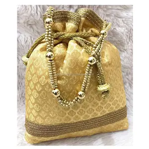 Latest 2022 Embroidery And Beaded Design Potli Bags Handmade Coins Bags Embroidery Women Hand Bags for Marriage Party