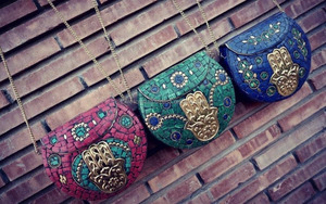 Bolso de mano personalizado de Estilo Vintage para mujer, bolsa de mano de noche con piedras de mosaico multicolor, venta al por mayor - Product Image 4