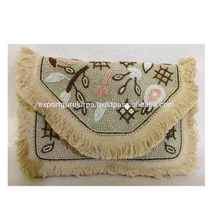 Bolso de mano de lujo hecho a mano para mujer, portabebés de algodón indio de estilo bohemio, bordado con cuentas y cremallera para Noche de novia - Product Image 2