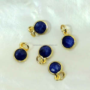 Pendentif saphir en or, petite pièce ronde en argent sterling 925, breloque saphir, collier de pierres précieuses, bracelet, bijoux, pendentif saphir - Product Image 1