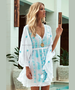 Designer Eye Catching Ladies Wear Rayon Beach Wear Kaftan /<b>Poncho</b> Beach Cover up Caftan With Fancy Lace - Product Image 1