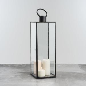 โคมไฟเหล็กสีดำพร้อมแผงกระจกและที่ใส่เทียนสำหรับตกแต่งบ้าน - Product Image 3