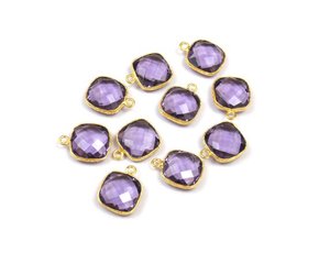 Hecho a mano chapado en oro Metal latón cobre cojín forma Multi piedra preciosa bisel conector Natural amatista cuarzo piedra joyería MM - Product Image 3