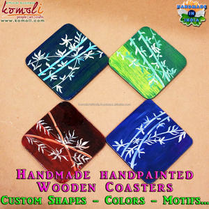 Blue Color Custom Design Hand Painted <b>Wood</b> <b>Coasters</b> - Product Image 6