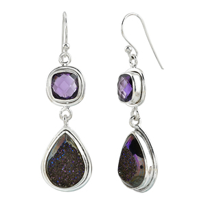 Pendientes colgantes de piedras preciosas de amatista con cojín Druzy de pera genuina, joyería hecha a mano de Plata de Ley 925, mayorista DE CASA DE PLATA - Product Image 2