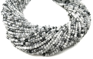 Piedras preciosas naturales de color negro, Micro facetadas, cuentas de Rondelle, pelo auténtico de alta calidad, cuarzo para joyería, pulsera, collar - Product Image 5