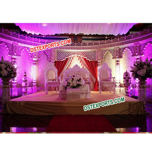 Escenario de boda con temática Mughal, decoración de escenario de boda india, fabricante de escenario de recepción de matrimonio moderno - Product Image 1