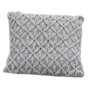 Hot Selling Macrame Boho Pillow Case Fringe Macrame Diamond Design Pillow Cover Cotton Cushion Cover from India