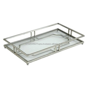 Plateau à miroir rond Plateau à miroir avec poignée en métal - Product Image 2