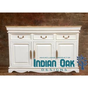 Aparador de tres cajones de tres puertas de roble antiguo, comedor y sala de estar de estilo francés moderno, buffet, muebles de madera maciza para el hogar - Product Image 1