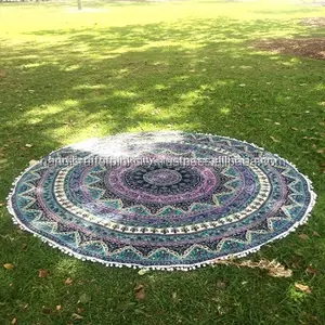 Hint yuvarlak Mandala goblen Bohemian yuvarlak hippi plaj atmak Yoga Mat goblen dekor pamuk masa örtüsü