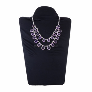 Déclaration en gros Naturel Améthyste Pierres Précieuses Argent Superposition Collier - Product Image 1