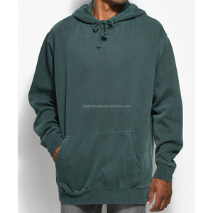 Mejor precio KFH48 Sudadera con capucha verde oscuro para hombre 100% algodón de talla grande con bolsillos cortados y cosidos para el invierno - Product Image 1