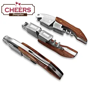 Người Phục Vụ Bằng Thép Không Gỉ Tất Cả Trong Một Chuyên Nghiệp Corkscrew Với Gỗ Hồng Sắc, Dụng Cụ Mở Chai Bia Và Máy Cắt Lá Chìa Khóa Rượu