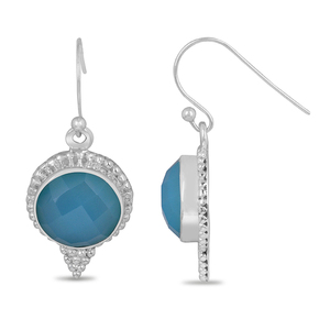 Pendientes de Plata de Ley .925 con Calcedonia Aqua, Forma Redonda, Diseño de Diseñador, Joyería Hecha a Mano de Estilo Vintage - Product Image 2
