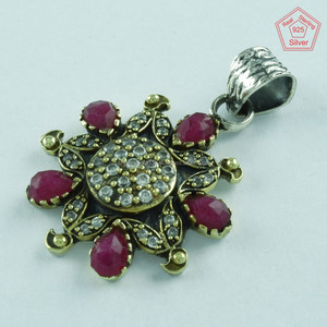 Venta al por mayor 925 colgante turco de plata esterlina con rubí y CZ oro y piedras preciosas perlas colgantes joyería de la India - Product Image 3